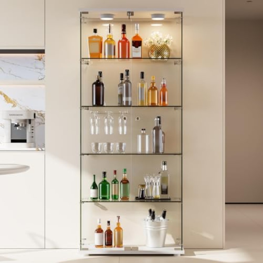 Glass Cabinet Display - Armário Expositor com 5 Prateleiras, Luz
