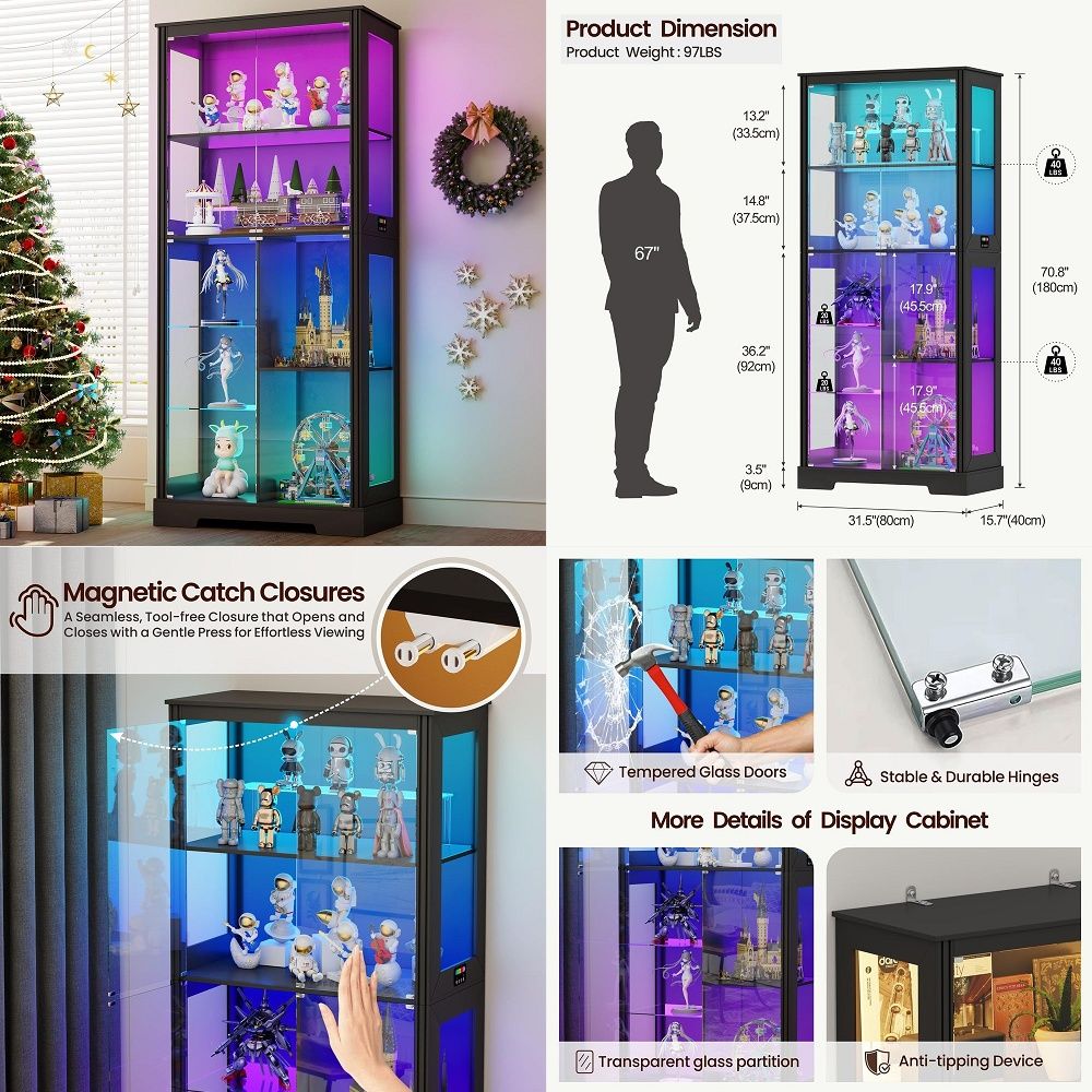 Glass Cabinet Display - Armário Expositor de Canto Iluminado com