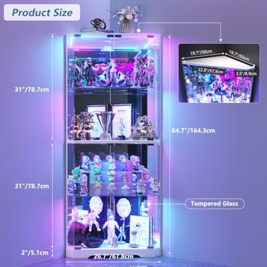Armário de canto alto de 64,7  - Glass Cabinet Display avaliação e preço