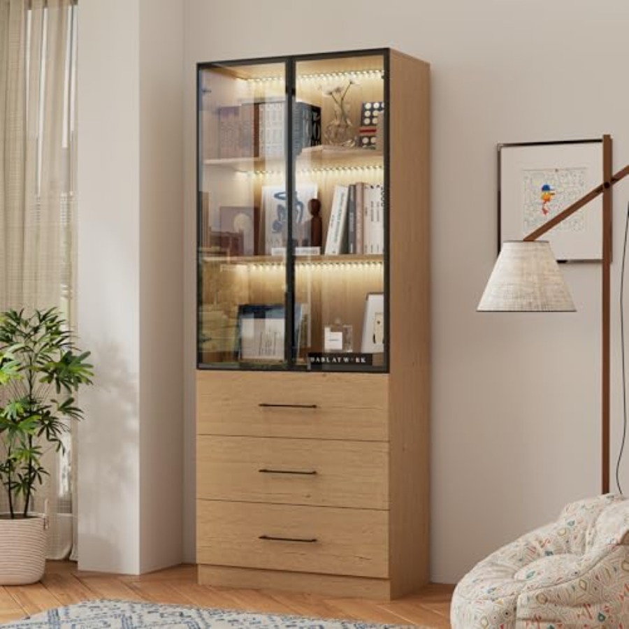 Estante de Livros Alta de 78,7 - Glass Cabinet Display avaliação e preço