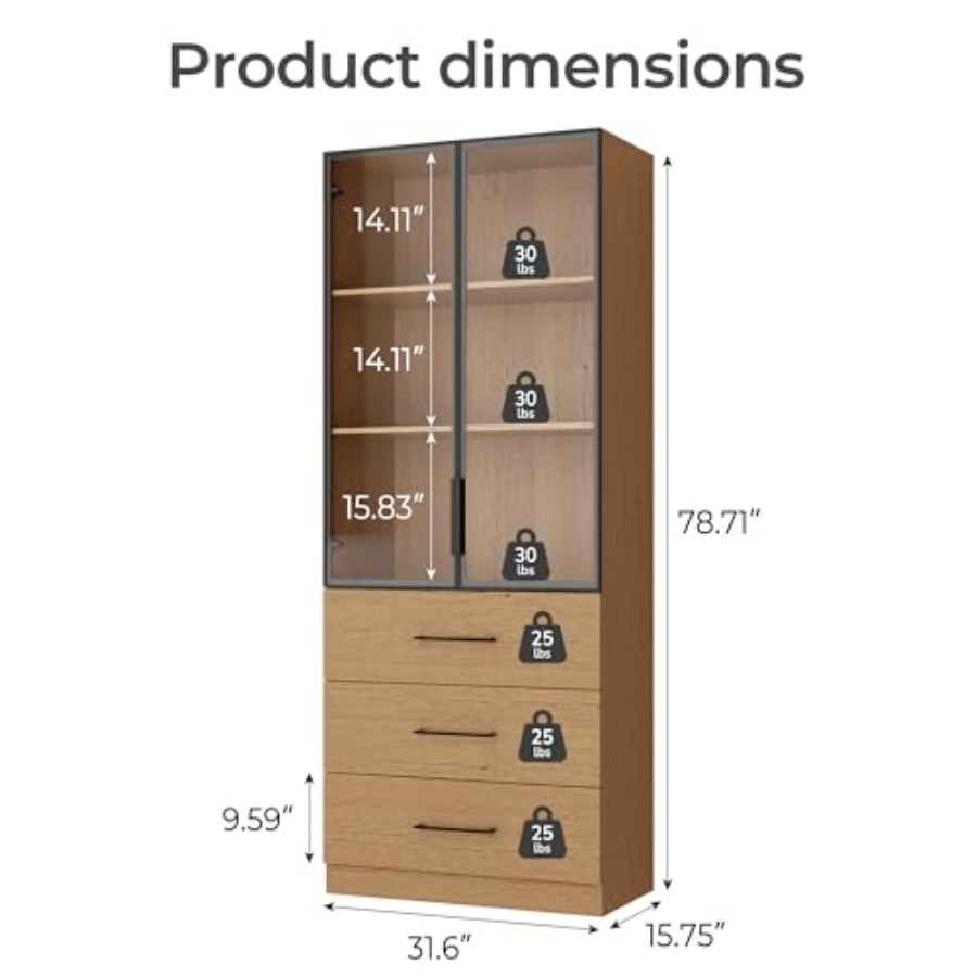 Estante de Livros Alta de 78,7 - Glass Cabinet Display avaliação e preço