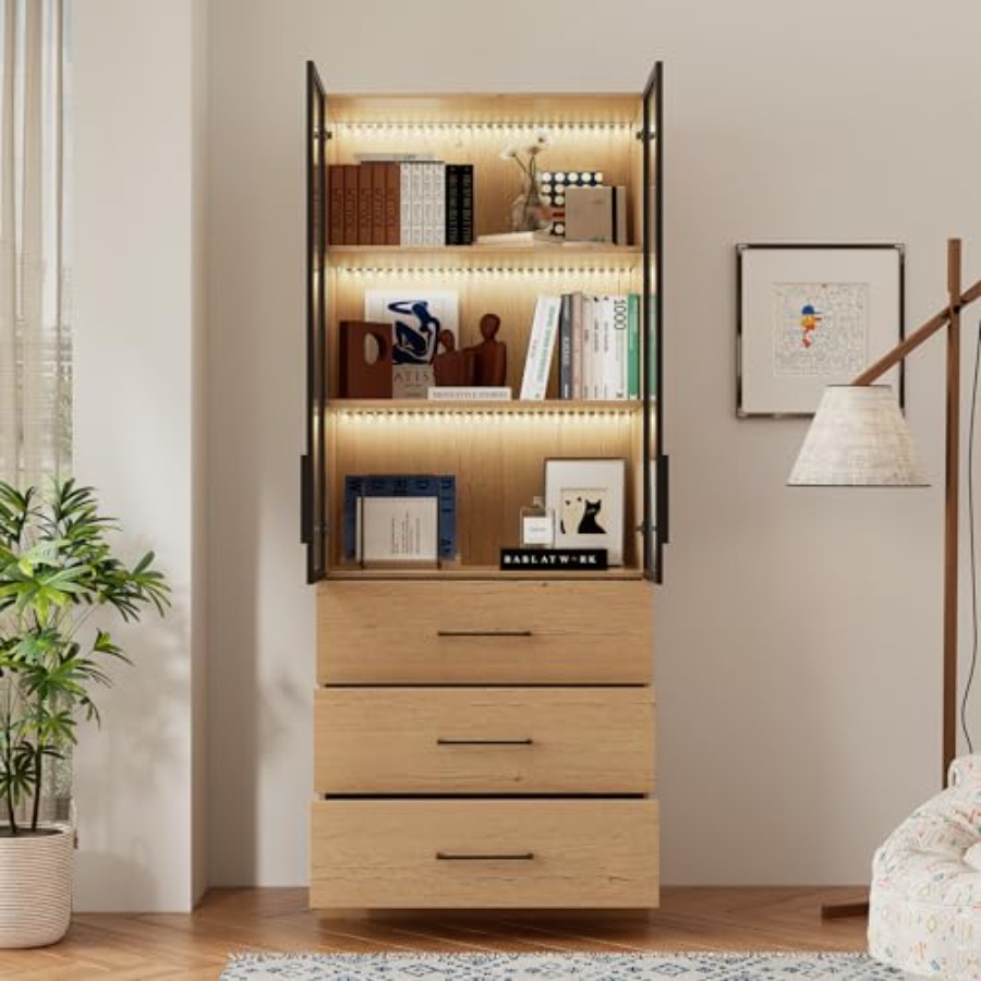 Estante de Livros Alta de 78,7 - Glass Cabinet Display avaliação e preço