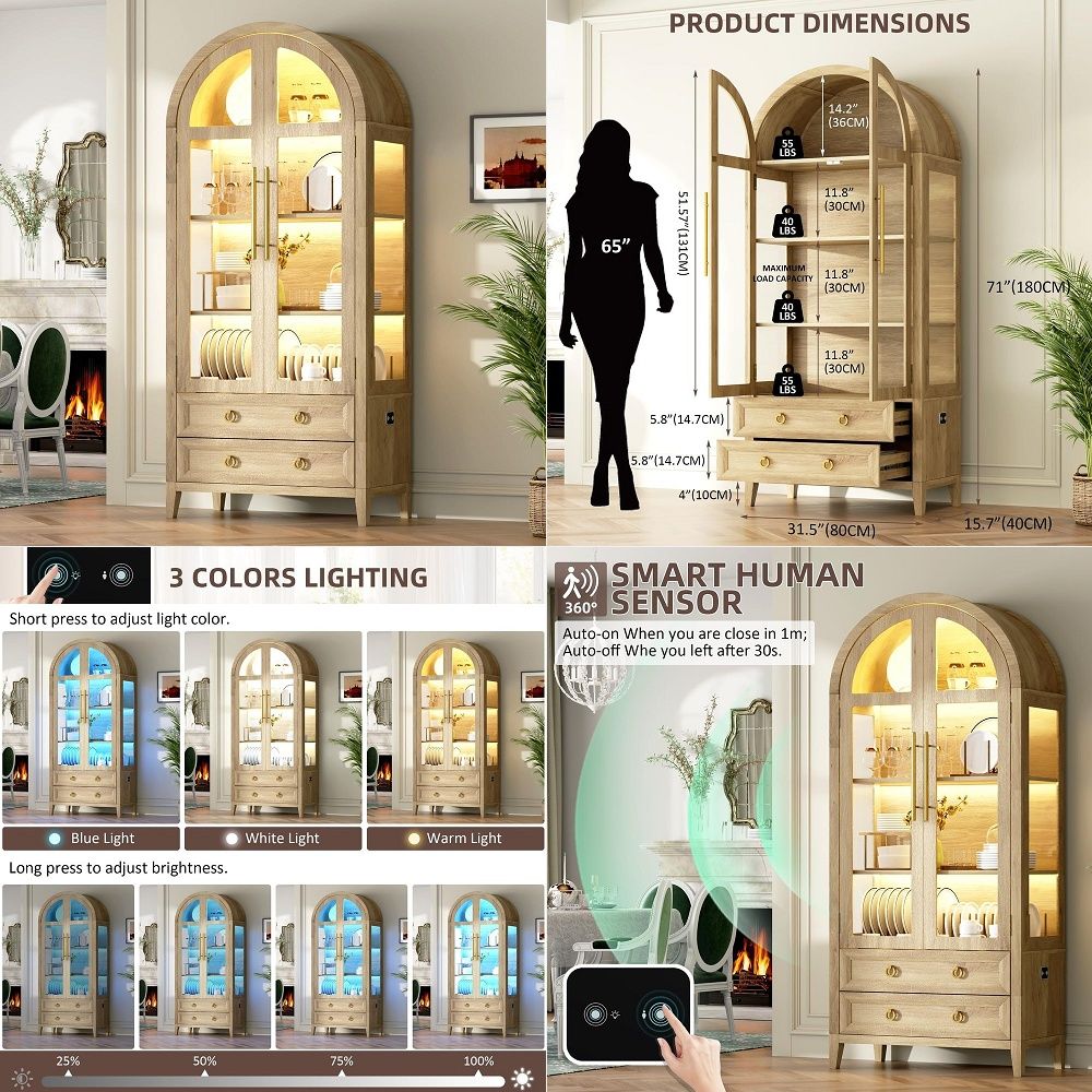 Armário Curvo de 71 Polegadas  - Glass Cabinet Display avaliação e preço